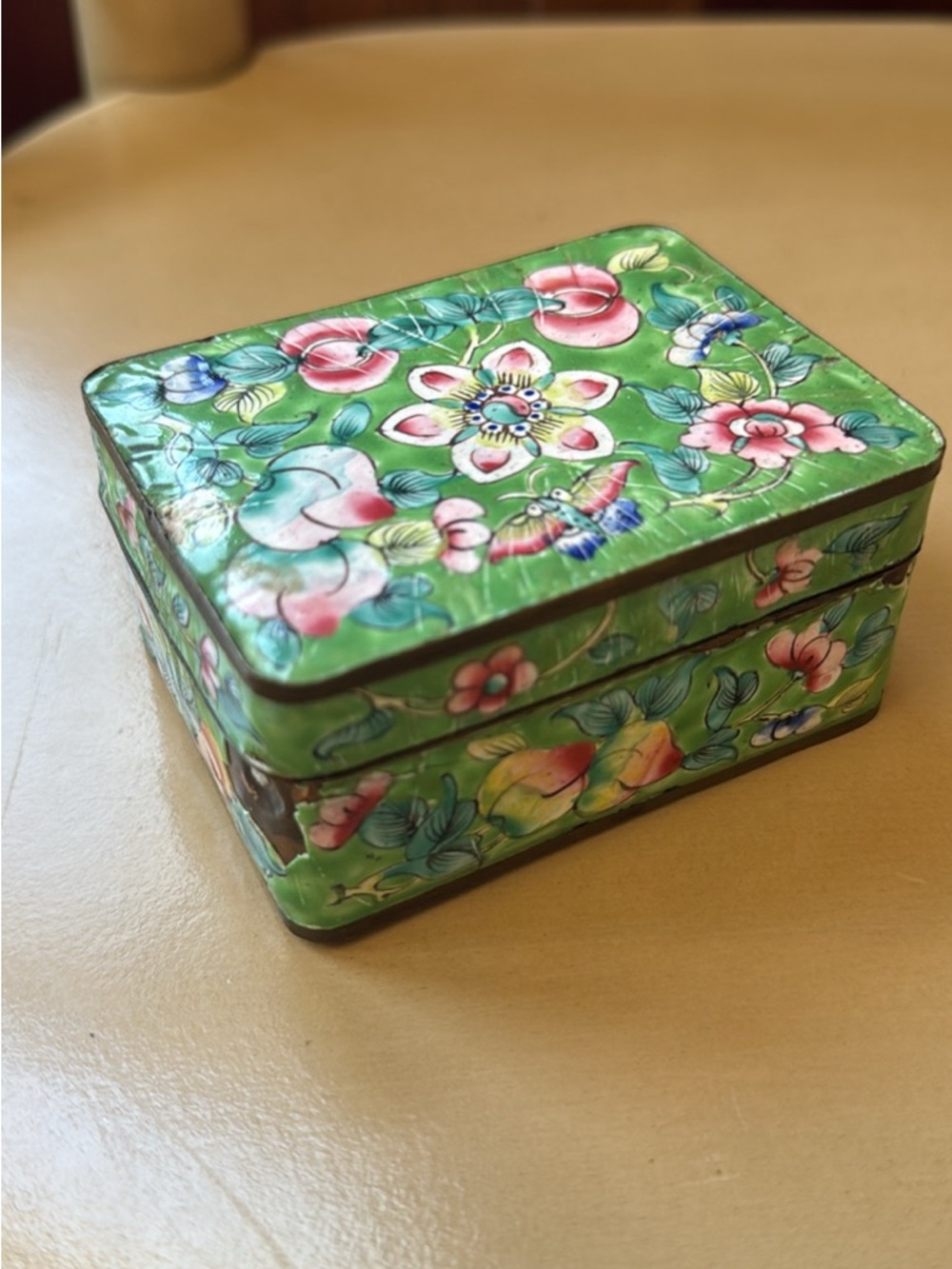 Antique Green Floral Cloisonné Box